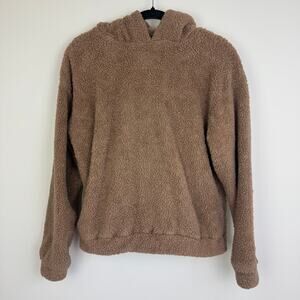 Shein Womens Fuzzy Sherpa Bear Ear Cozy Soft Long Sleeve Brown Hoodie Medium